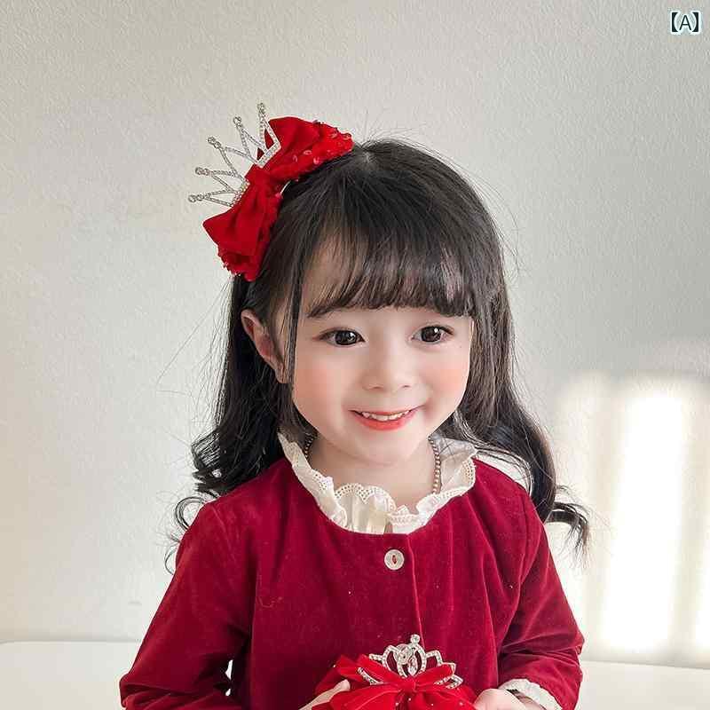 ヘアーアクセサリー 女子 キッズ 子供 王冠 頭飾り レッドパール リボン ヘア クリップ 年 赤ちゃん ヘア クリップ トップスス クリップ