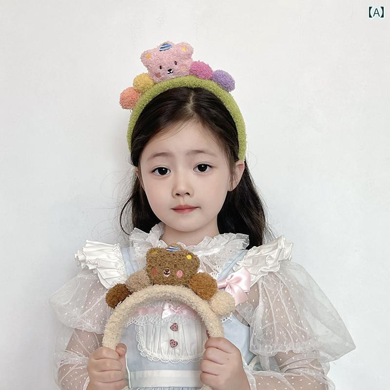 かわいい クマ ぬいぐるみ ヘッド バンド ヘア アクセサリー 秋冬 ヘッド バンド 洗 髪 ヘアピン ヘッ..