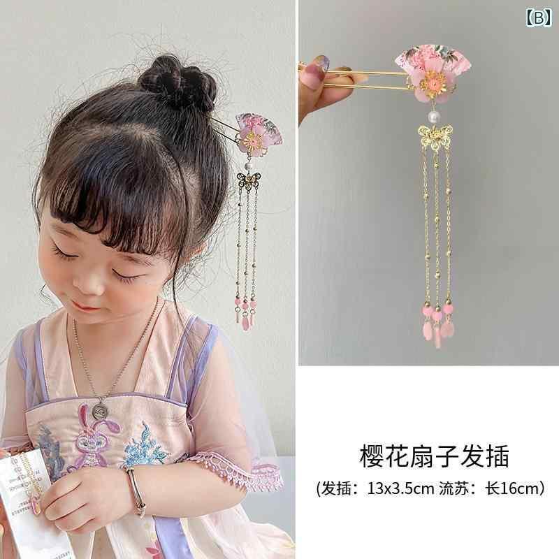 ヘアーアクセサリー 女子 キッズ 子供 桜 タッセル ベビー ヘアピン レトロ 漢服 ...