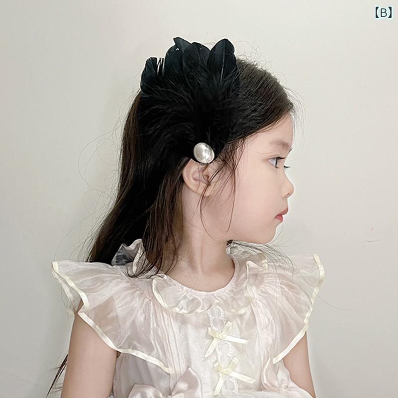 ヘアーアクセサリー 女子 キッズ 子供 ホワイト スワン プリンセス フェザー ヘア ...