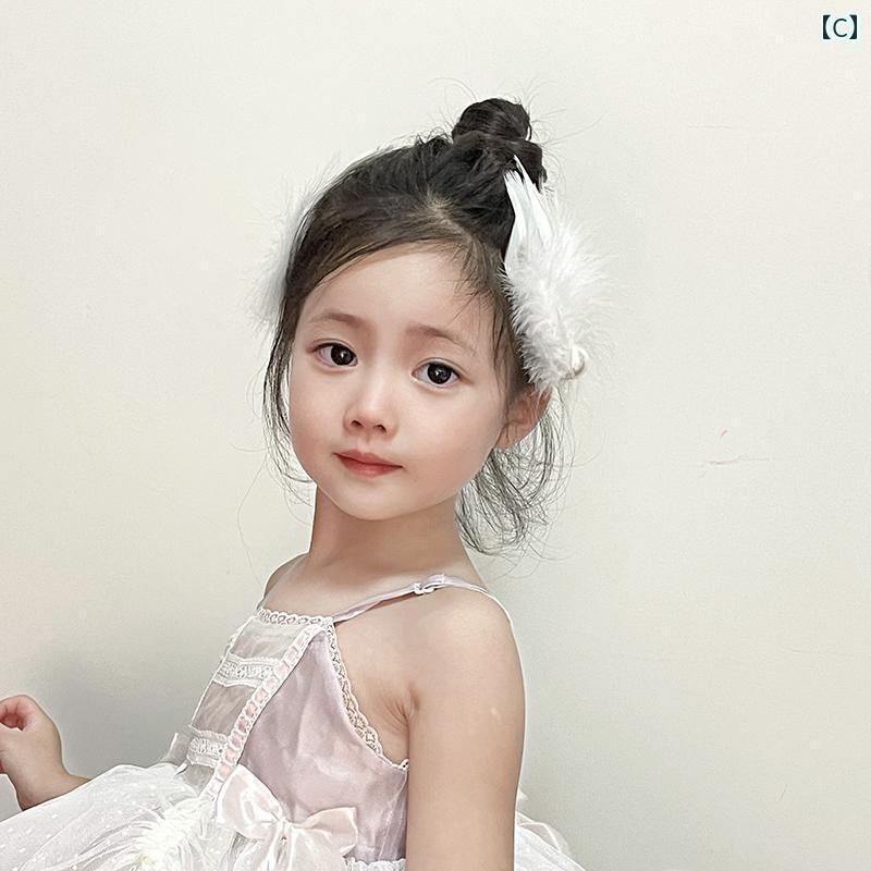 ヘアーアクセサリー 女子 キッズ 子供 ホワイト スワン プリンセス フェザー ヘア ...
