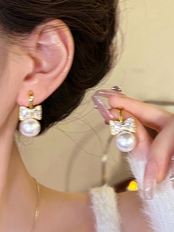 マイクロ 舗装 ストーン カラフル マーメイド パールイヤリング レディース リボン イヤリング