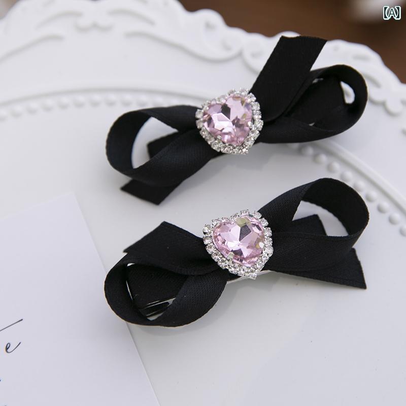 ヘアーアクセサリー 女子 キッズ 子供 韓国 子供 クラシック リボン サイド クリップ 少女 黒 ストリーマー トップスス クリップ プリンセス サイド クリップ 赤毛