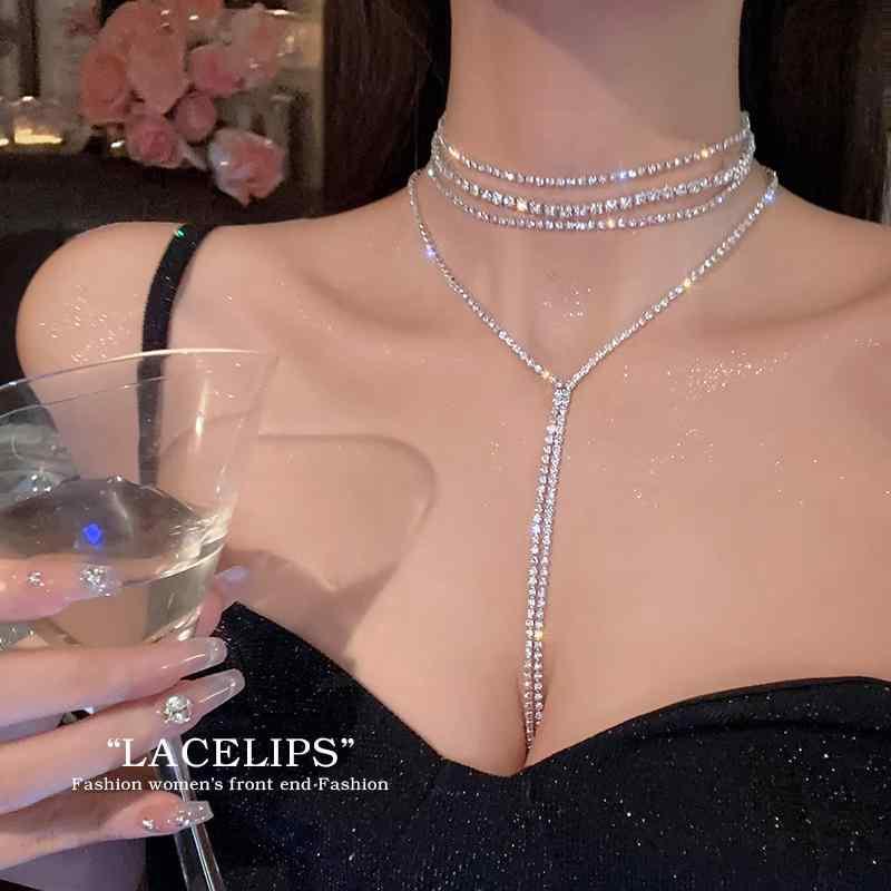 レディース アクセサリー 上品 華やか タッセル イブニング ネックレス 多層 チェスト チェーン ボディ..