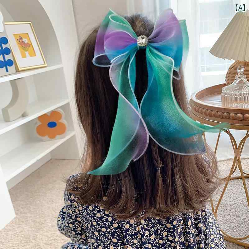 韓国 ヘアピン スーパー フェアリー レインボー カーリー ヤーン リボン ロング ストリーマー プリンセス スプリング クリップ トップスス クリップ