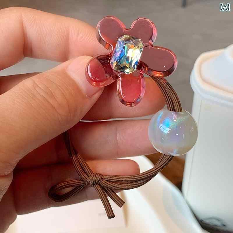 韓国 ヘア バンド かわいい 小さめ 花 ポニーテール ゴム バンド 少女 編組 ヘッド バンド ガール ハー..