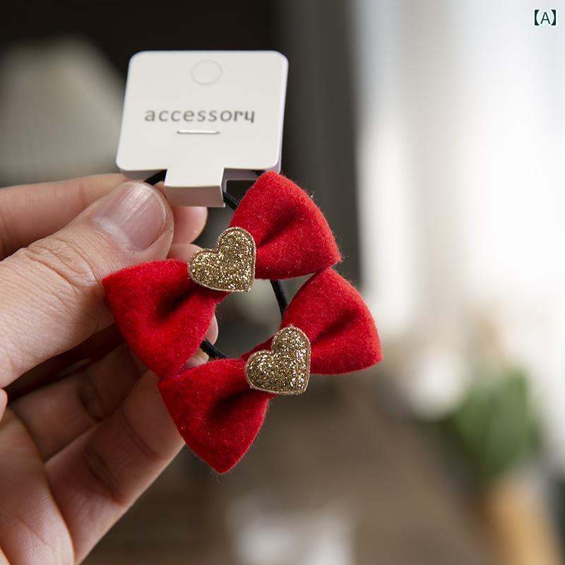 秋冬 ヘア バンド かわいい 赤 ウール リボン 愛 小さめ ゴム バンド 女の子 女の子 赤ちゃん 小さめ ..