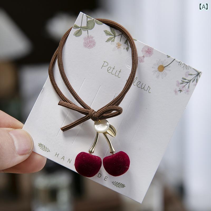 年 ヘア バンド ブルゴーニュ チェリー 手首 ゴム バンド 少女 ポニーテール レザーケース スーパー フ..