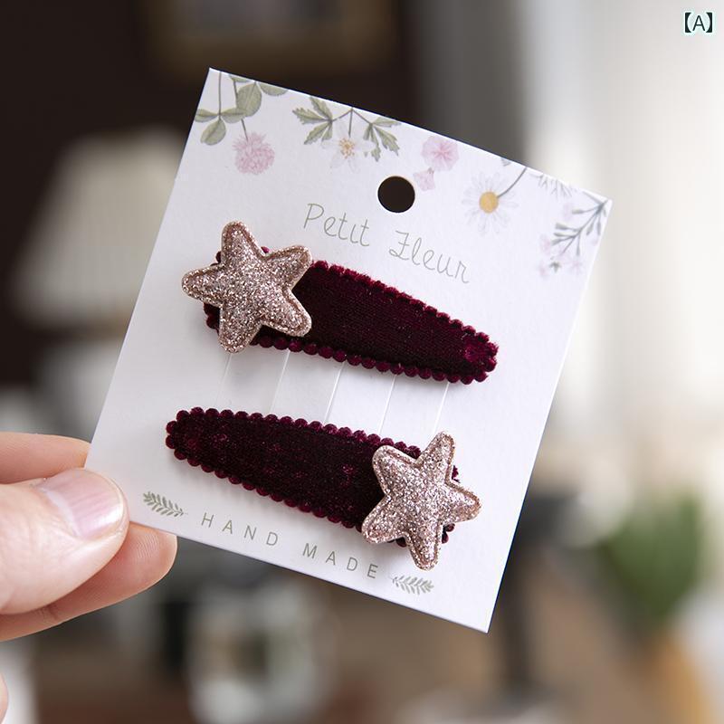 秋冬 子供 ヘア クリップ かわいい スエード スター bb クリップ 少女 前髪 クリップ 女の子 女の子 女..