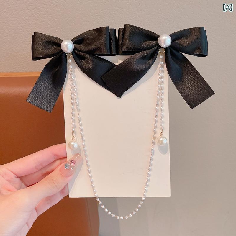 年 子供 リボン ヘアピン 頭飾り 小さめ 女の子 女の子 女の子 パール チェーン 頭 後ろに クリップ 女の子 女の子 女の子 プリンセス 年 ヘアピン