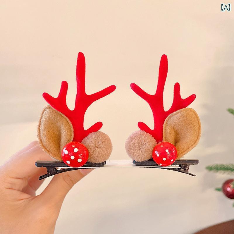 クリスマス ヘア アクセサリー トナカイ ヘアピン 赤ちゃん ホリデー ヘッド ドレス かわいい 女の子 ..