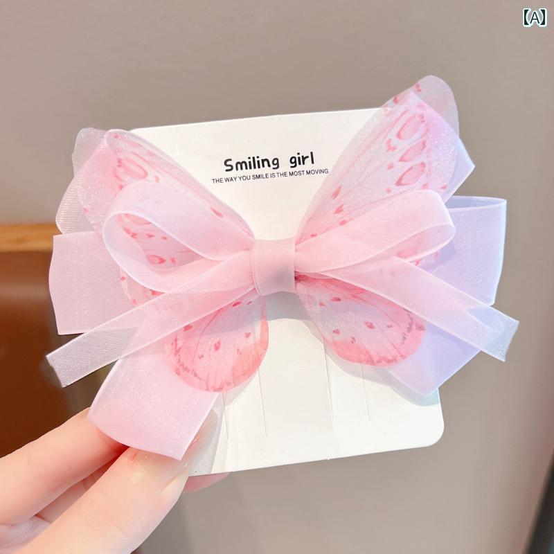 ヘアーアクセサリー 女子 キッズ 子供 子供 リボン 頭飾り 少女 プリンセス スーパー フェアリー 蝶 トップスス クリップ ヘアピン 頭飾り ベビー バック ヘッド ヘアピン