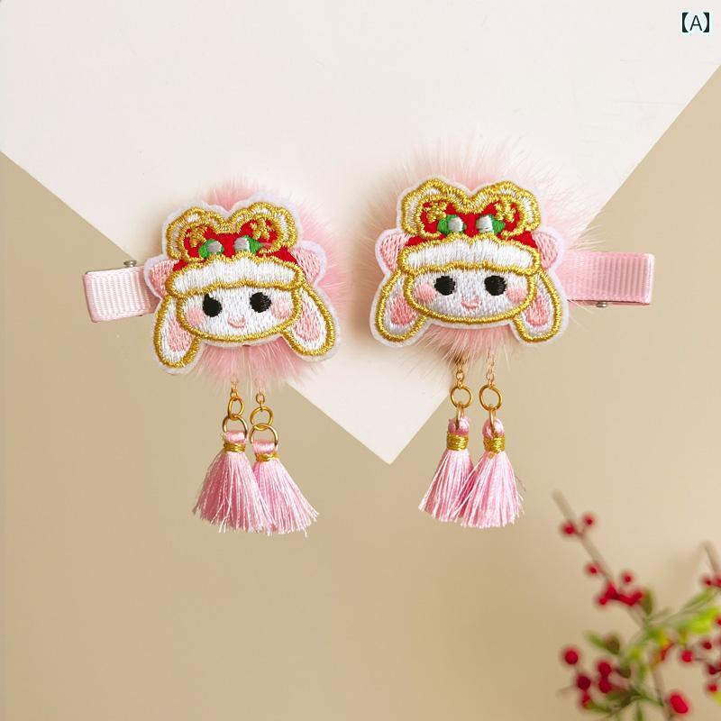 子供 年 挨拶お祝い ヘアピン 少女 ぬいぐるみ リボン 赤 タッセル レトロ ヘアピン 頭飾り