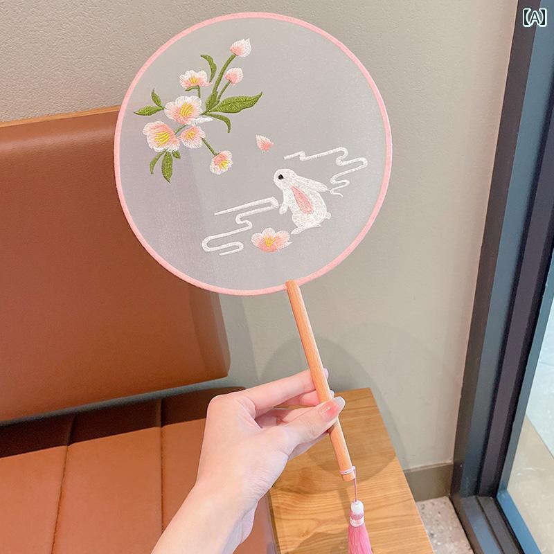 ヘアーアクセサリー 女子 キッズ 子供 レトロ 半透明 ラウンド ファン 漢服 ファン チャイナ ドレス ダ..