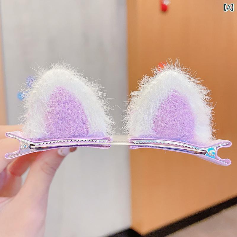 赤ちゃん かわいい ぬいぐるみ 猫耳 ヘア クリップ 子供 冬 韓国 立体 ヘア クリップ 赤ちゃん かわい..