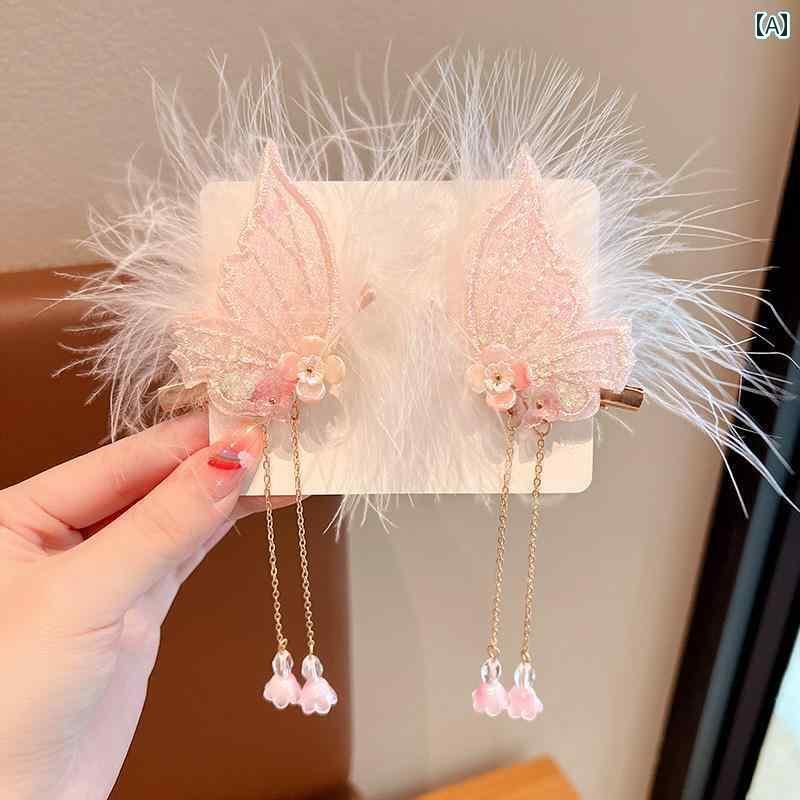 ヘアーアクセサリー 女子 キッズ 子供 女子 韓服 帽子 衣装 蝶 タッセル ヘアピン 少女 レトロ ステッ ..
