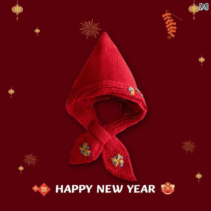 帽子 キッズ 子供 男の子 女子 冬 年 女子 赤 暖かい ニット 年お祝い 耳保護 ウール