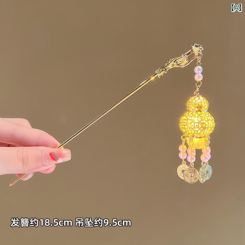 ヘアーアクセサリー 女子 キッズ 子供 発光 タッセル ランタン 漢服 ヘアピン レトロ ヘアピン 馬顔ス..