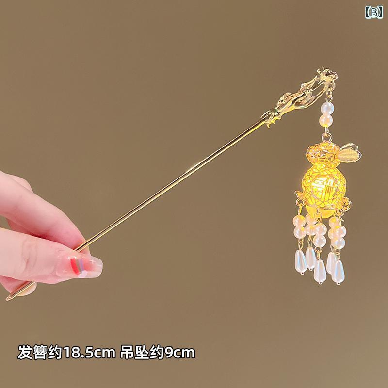 ヘアーアクセサリー 女子 キッズ 子供 発光 タッセル ランタン 漢服 ヘアピン レト...