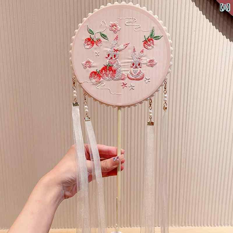 子供 半透明 レトロ 扇子 刺繍 扇子 漢服 チャイナ ドレス レトロ 衣装 長柄 タッセル チャイナ風 少女..
