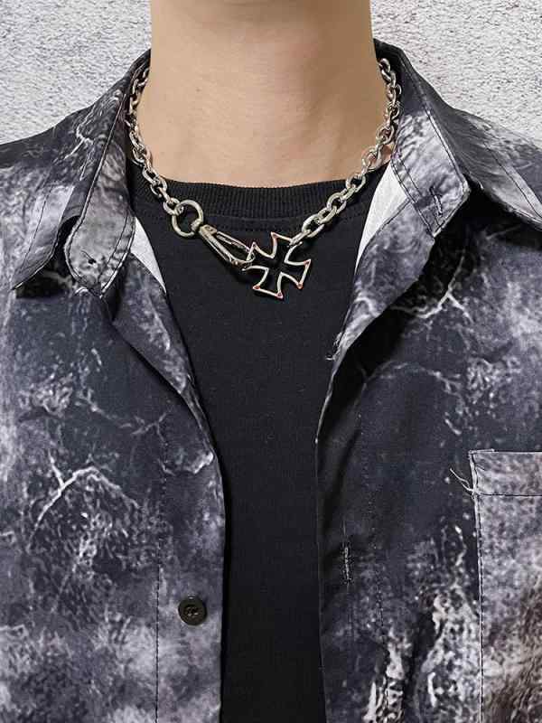 アクセサリー メンズ レディース カップル 夫婦 お揃い ペア アメリカン クロス ネック 鎖骨 チェーン ヒップ ホップ ショート メタル ネックレス クール