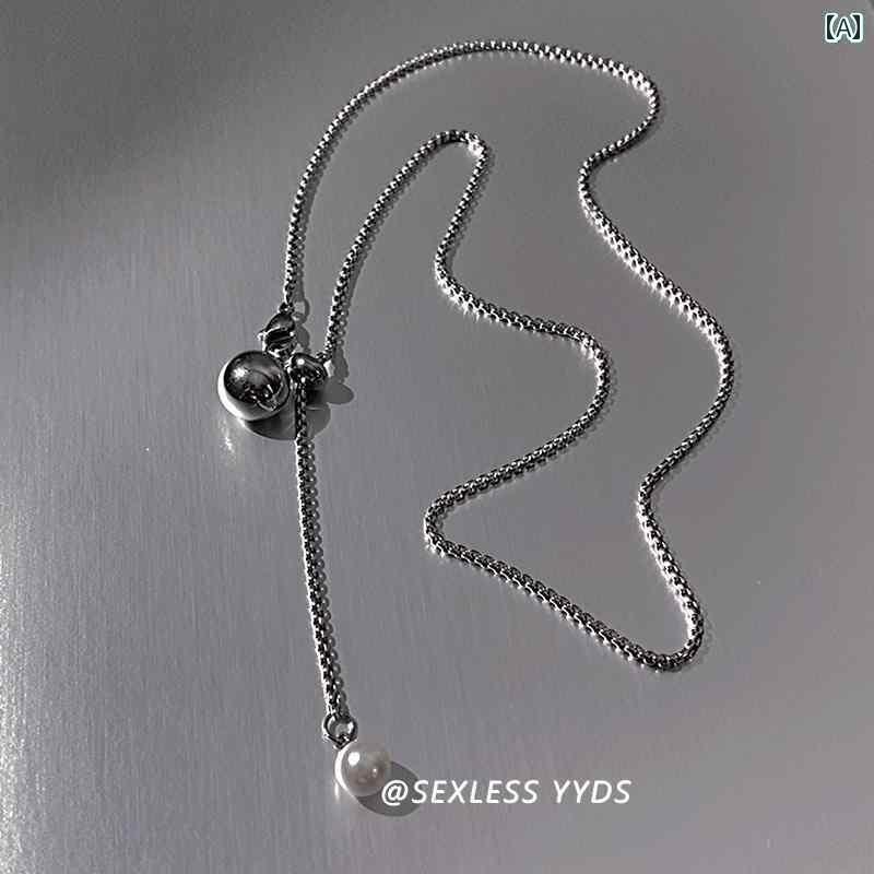 アクセサリー メンズ レディース カップル シンプル 引出 式 パールペンダント セーター チェーン 男の..