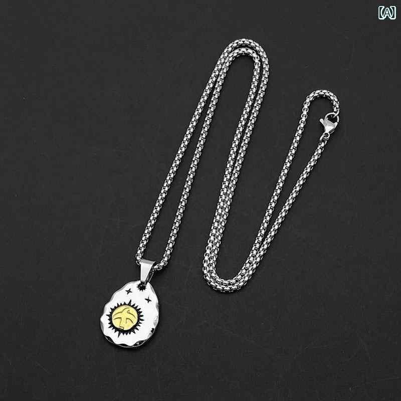 アクセサリー メンズ レディース カップル 太陽 カエデ 葉 ペンダント チタン鋼 ネックレス ヒップ ホ..