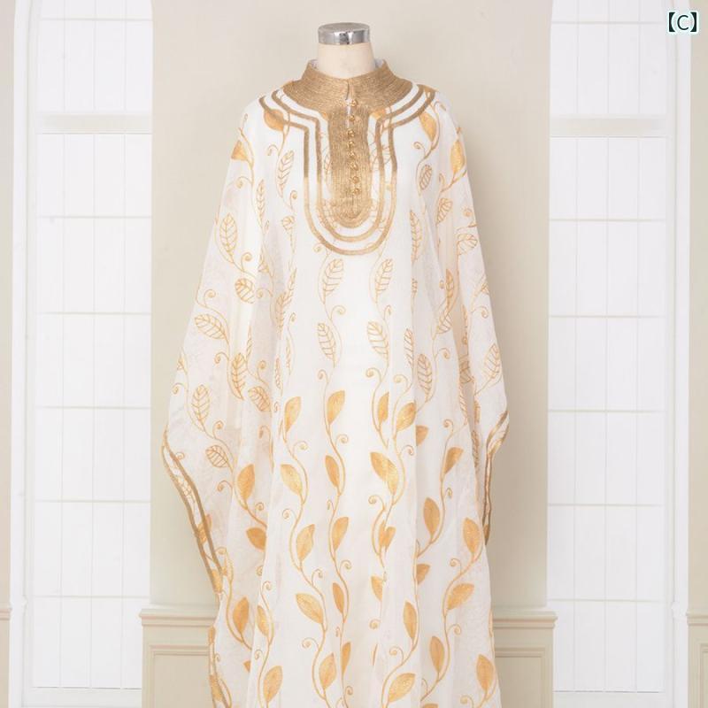 レディース 休暇 エレガント 綿糸 刺繍 ゴールド ウェビング バット スリーブ ローブ ベスト 2点 セット ドバイ
