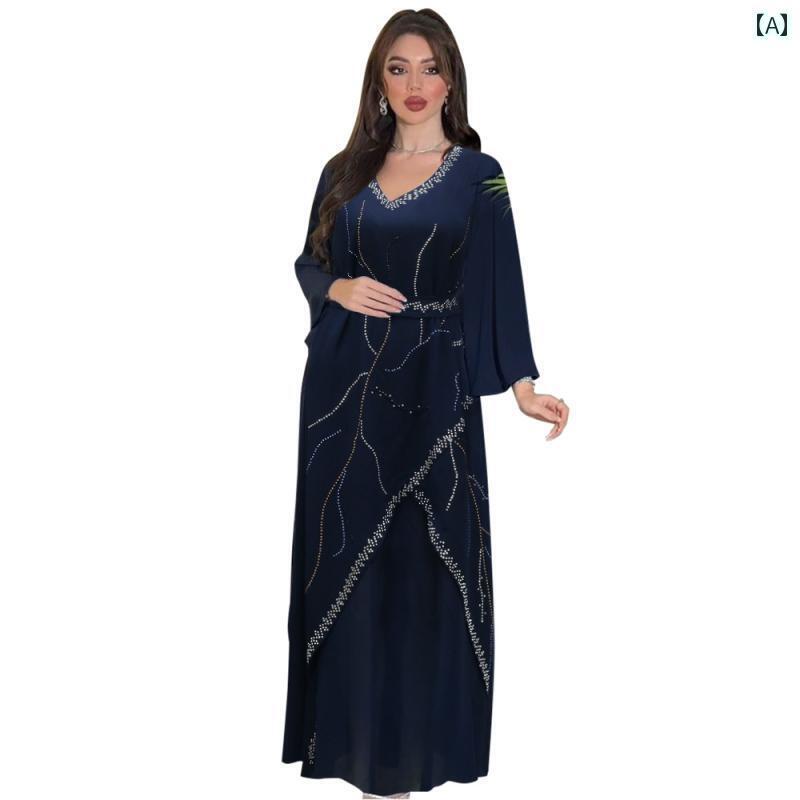 レディース ドバイ 休暇 旅行 カジュアル ローブ ロング スカート ベルスリーブ シフォン ドレス ベルト