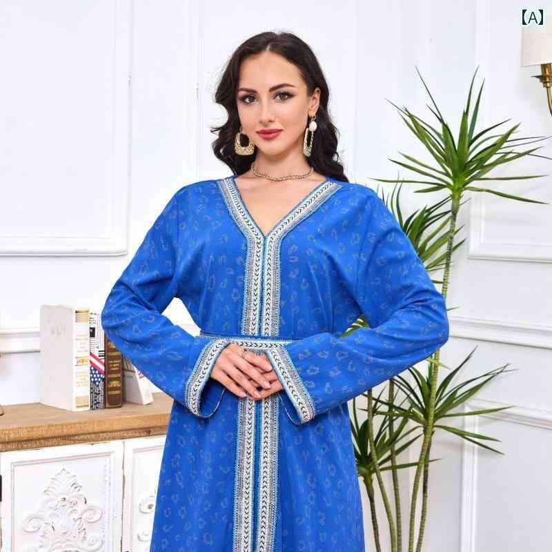 レディース 刺繍 長袖 裾 スリット 中東 ガウン ドレス 中東 ガウン ドレス