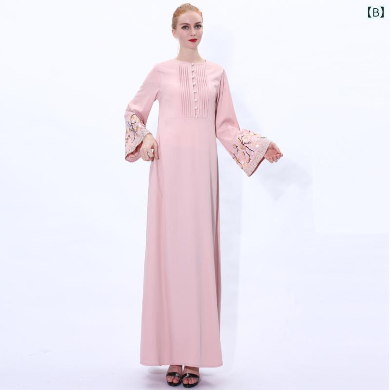 レディース 中東大きめサイズ 刺繍 ベルスリーブ ドレス 夏 ドバイ サウジ 旅行 刺繍 レトロ スリム ロング スカート ローブ