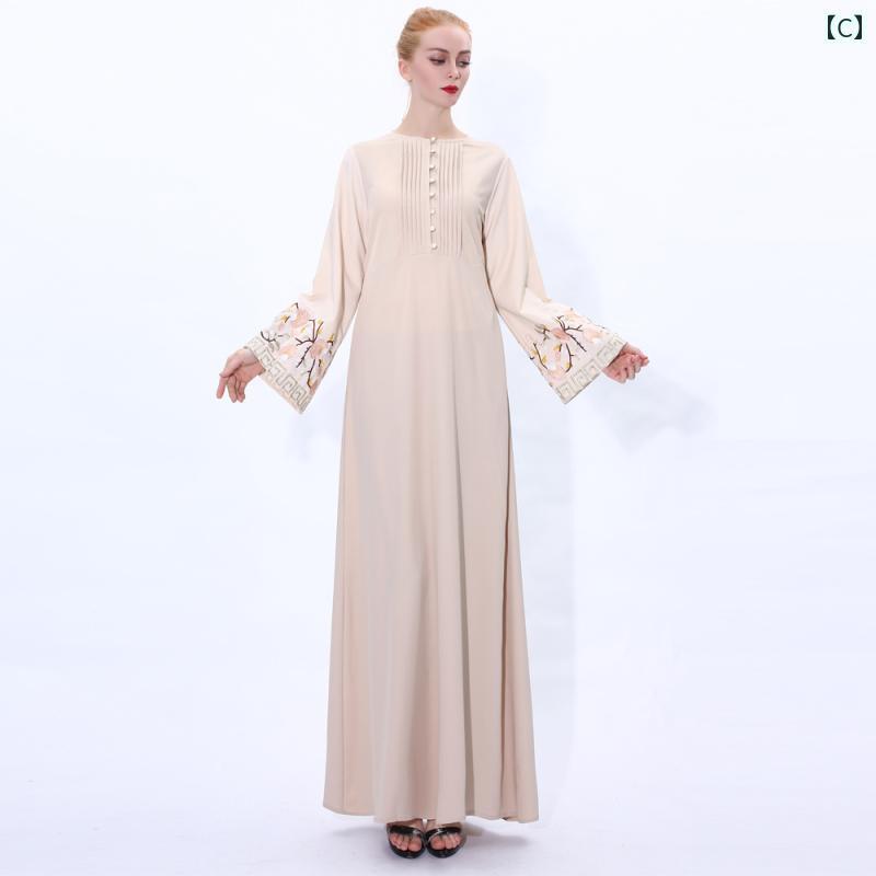レディース 中東大きめサイズ 刺繍 ベルスリーブ ドレス 夏 ドバイ サウジ 旅行 刺繍 レトロ スリム ロング スカート ローブ