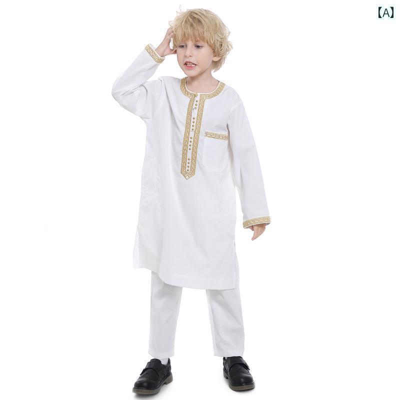 キッズ 男の子 パキスタン 子供 刺繍 ドバイ 刺繍 ローブ ボーイ 2点 セット