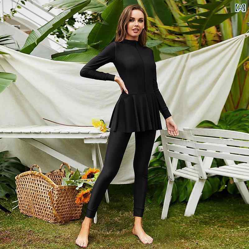 水着 レディース ブルキニ 東南 アジア 無地 長袖 パンツ全 円 ビーチ 日焼け防止 ワンピース スカート