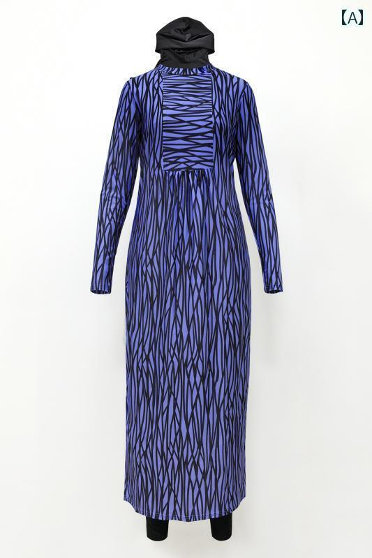 レディース 水着 ブルキニ 恵 日焼け防止 プリント ロング スカート サウジ 旅行 ビーチウェア 中東 ストライプ