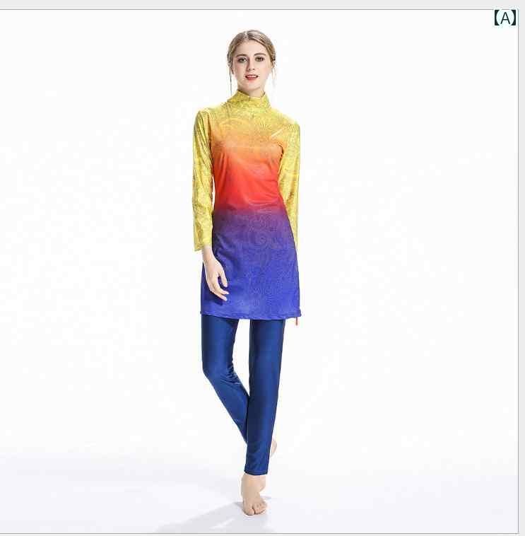 水着 レディース ブルキニ インド 長袖 大きいサイズ プリント 3点 ビーチ