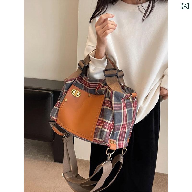 リュック レディース おしゃれ 普段使い ポータブル クロス ボディ 大容量 赤 チェック キャンバス