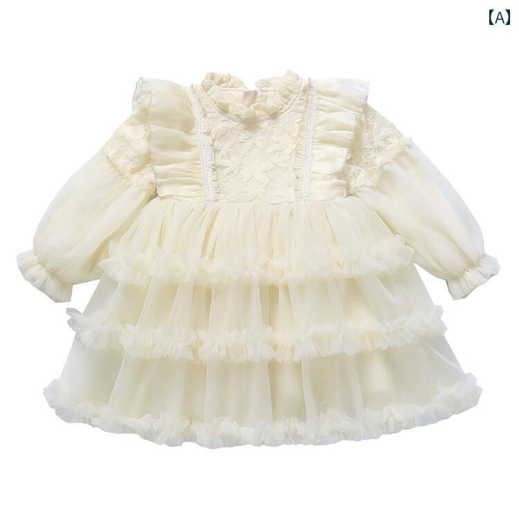 子供服 女の子 キッズ かわいい おしゃれ 少女 春 メッシュ 長袖 フライング スリーブ ラウンドネック レース プリンセス 誕生日