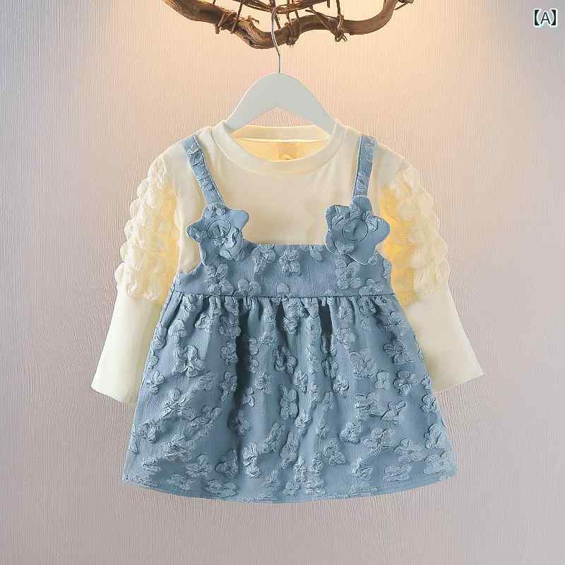 子供服 女の子 キッズ かわいい おしゃれ 秋 フェイク セットアップ ストラップ プリンセス リトル ガール パフスリーブ プリンセス