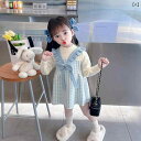 子供服 女の子 キッズ かわいい おしゃれ 春秋 ピンク チェック ニット フェイク セットアップ リボン aライン スカート