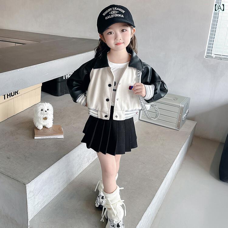 子供服 女の子 キッズ かわいい おしゃれ 春秋 ラグラン 袖 カラー ブロック レザージャケット アメリカ ジャケット