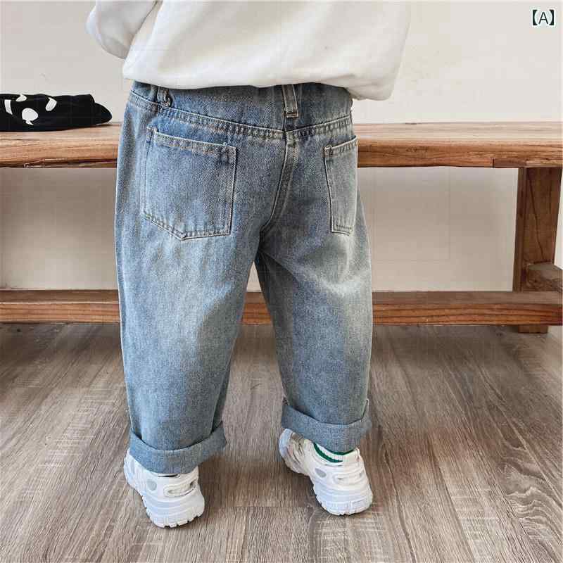 子供服 女の子 キッズ かわいい おしゃれ ジーンズ 秋 韓国 ベビー カジュアル リップ ストレート ロング