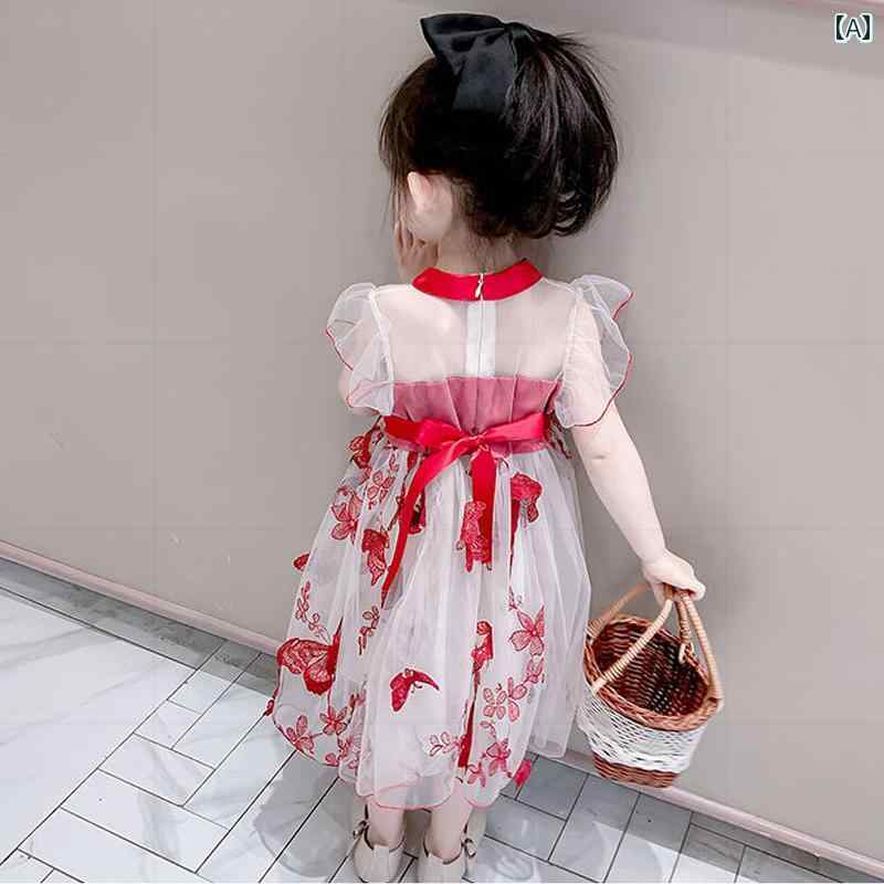 子供服 女の子 キッズ かわいい おしゃれ チャイナ風 韓 メッシュ 夏 韓国 ベビー 夏 バタフライ プリンセス