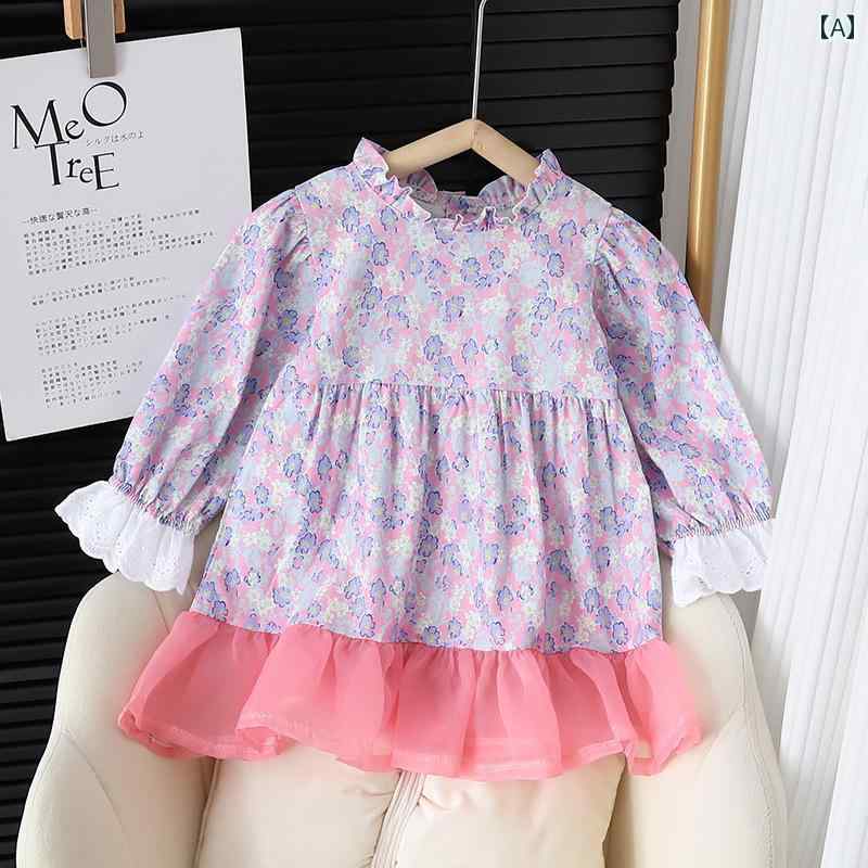 子供服 女の子 キッズ かわいい おしゃれ ファッション フレッシュ 秋 ガール 長袖 レース プリンセス 花柄 スカート