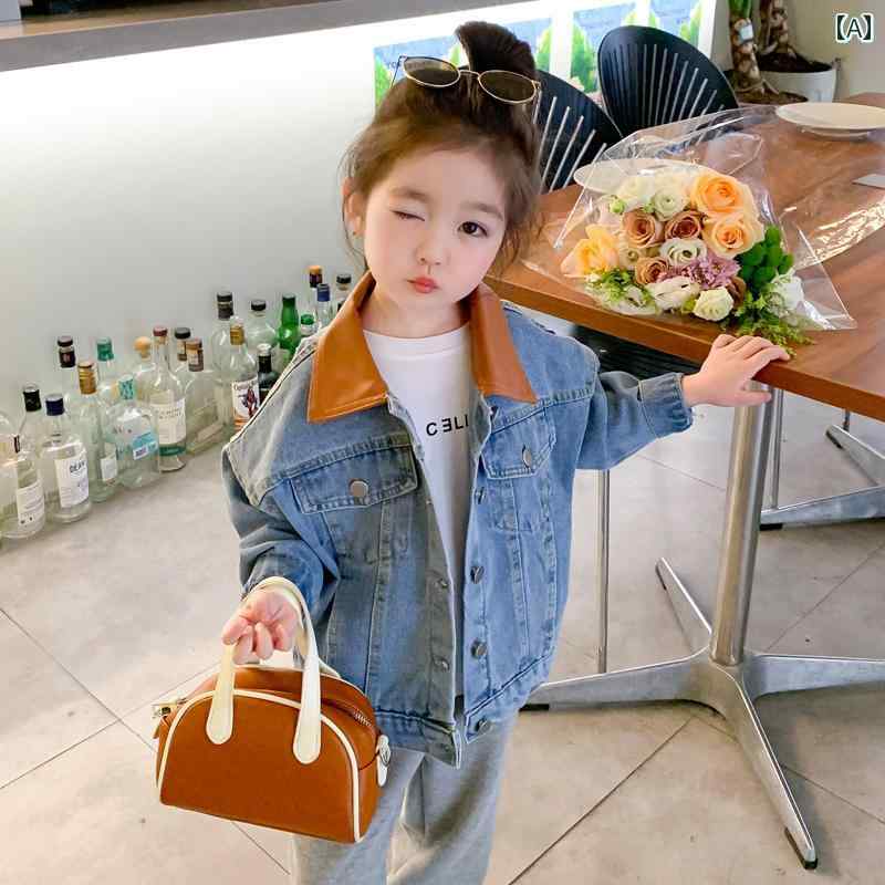 子供服 女の子 キッズ かわいい おしゃれ デニムジャケット 秋 韓国 春秋 レザーカラー トップス ジャケット
