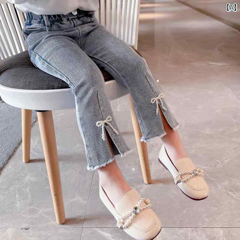 子供服 女の子 キッズ かわいい おしゃれ ジーンズ 秋 着 韓国 春秋 赤ちゃん リボン ロング