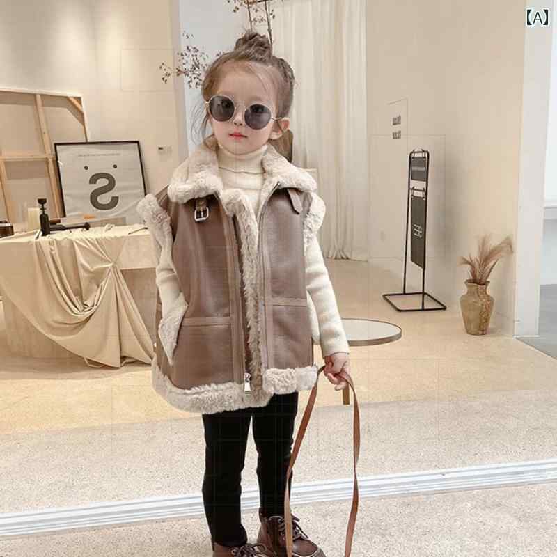 子供服 女の子 キッズ かわいい おしゃれ レザーベスト 秋冬 韓国 ベビー 起毛 厚手 アウター トレンディ