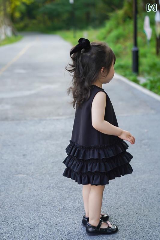 子供服 女の子 キッズ かわいい おしゃれ 黒 ベスト スカート 夏新 韓国 レース スカート ベビー ケー..