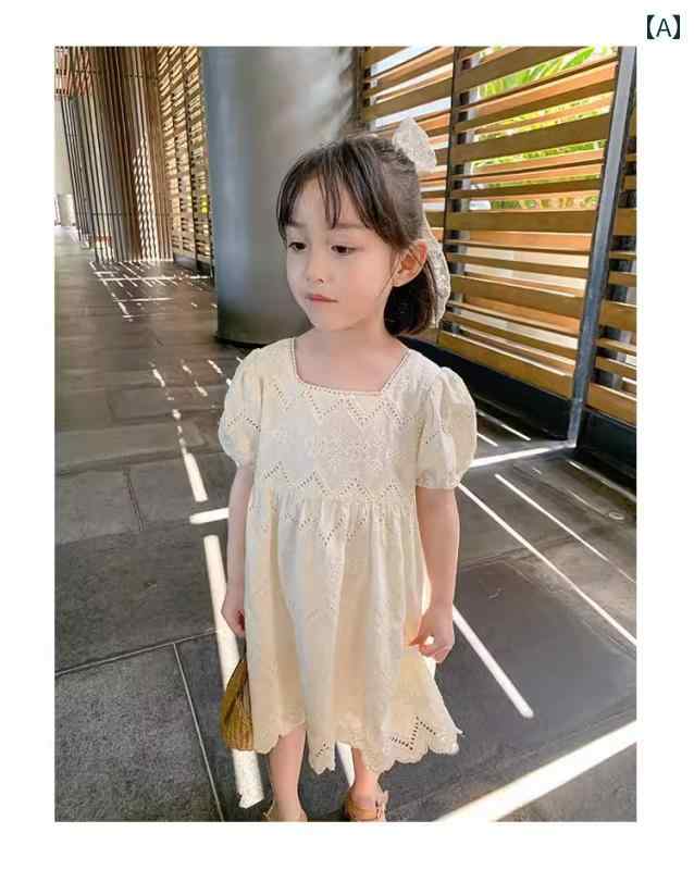 子供服 女の子 キッズ かわいい おしゃれ フレンチ パフスリーブ 夏 韓国 西洋 無地 半袖 スカート