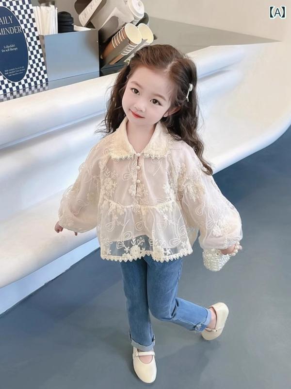 子供服 女の子 キッズ かわいい おしゃれ シャツ 春秋 長袖 レース シャツ ベビー 春 トップス